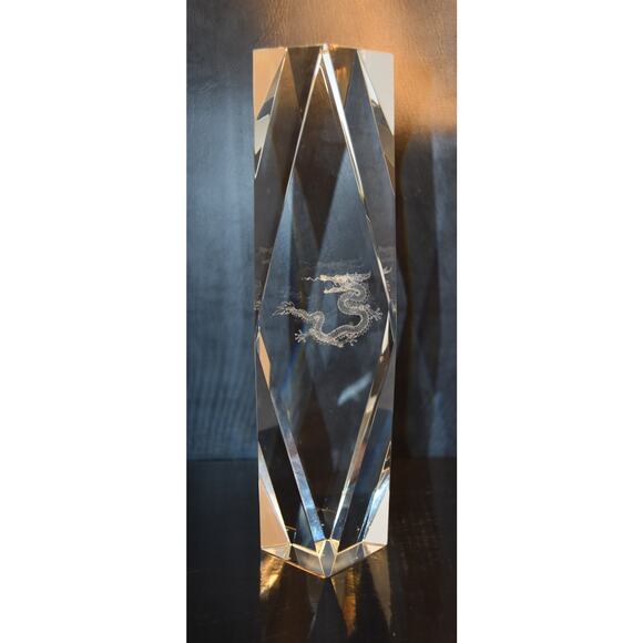Clear Crystal Paperweight with 3-D Dragon Etched Inside - Picture 1 of 6